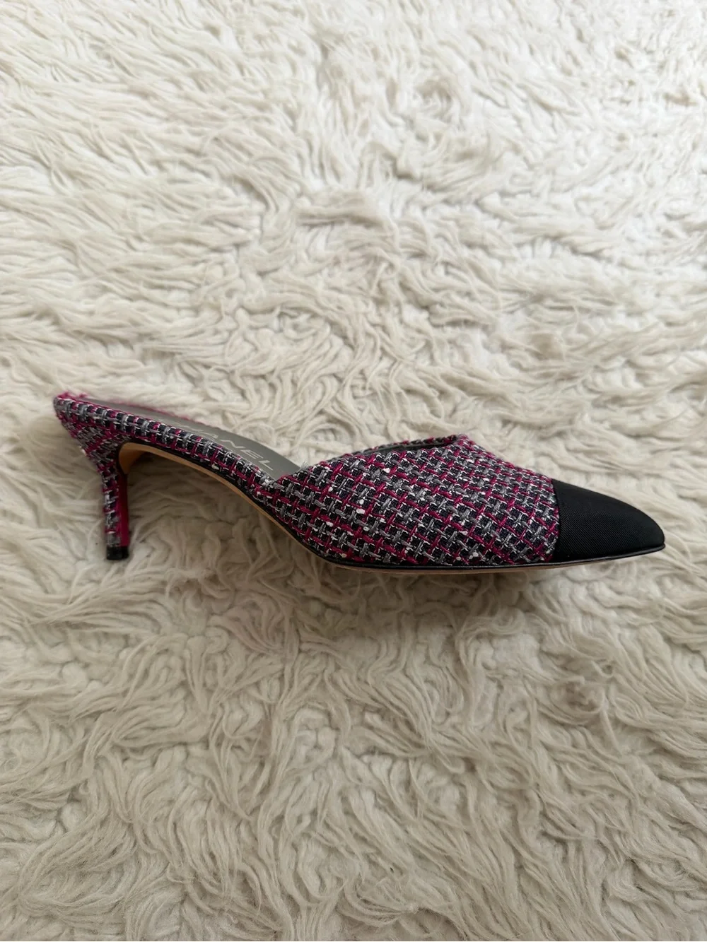 Chanel Tweed CC Logo Mule Heels